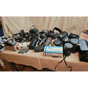 Vintage Camera & Lens Lot Canon Nikon Olympus Pentax Untested